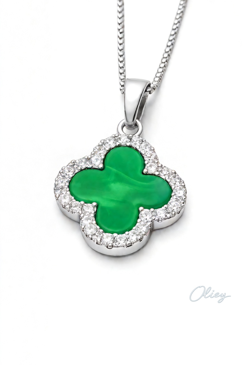 Green Four-Leaf Clover Pendant Necklace